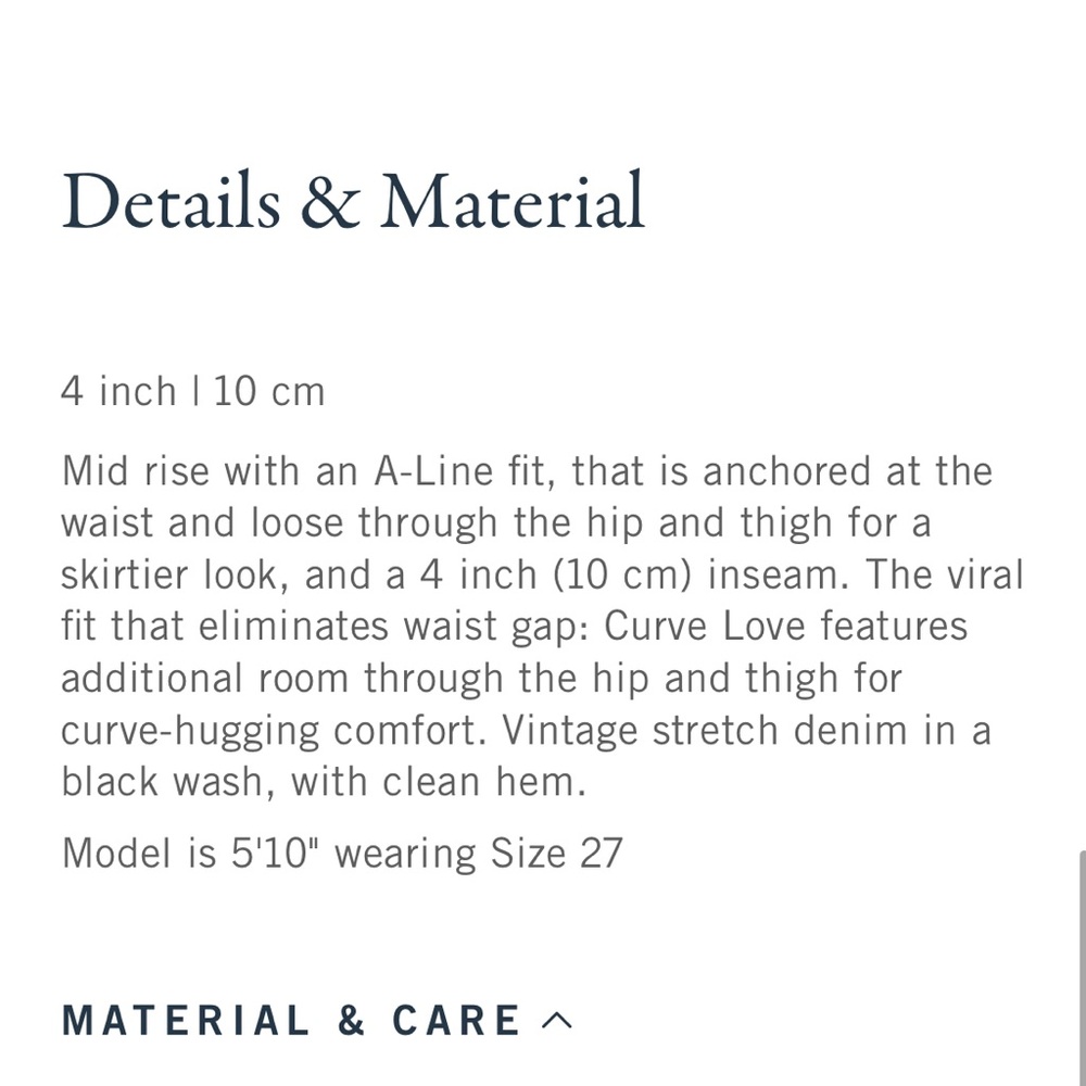 A&F Curve Love Mid Rise A-Line Denim Shorts - Washed Black - Worn Once! - Picture 8 of 8